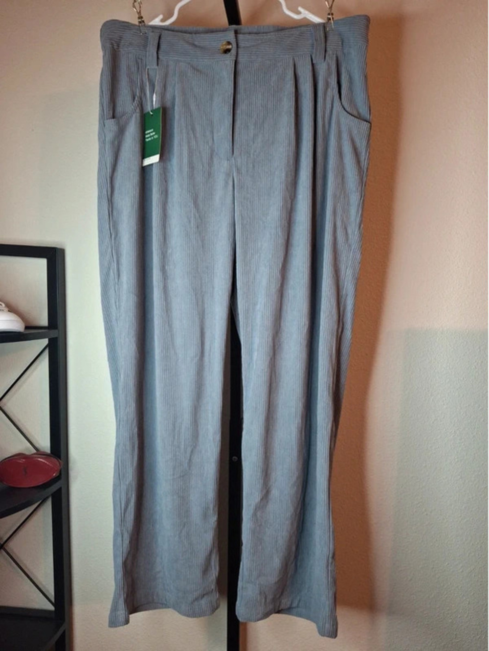 Halara Women's blue-gray pleated corduroy wide-leg pants NWT XL